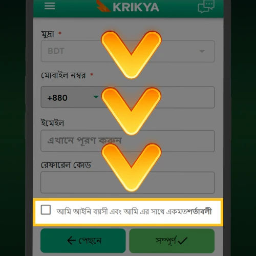শর্তাবলীতে সম্মতির চিহ্ন