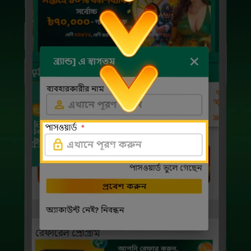 লগইনের জন্য পাসওয়ার্ড প্রবেশ করানো